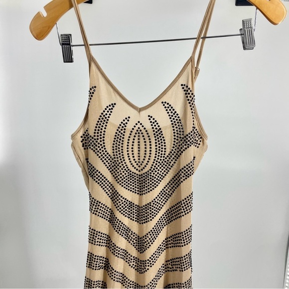 Banjul Rhinestone Waves Body-Con Nude Stretchy midi shear dress Medium - Picture 6 of 16